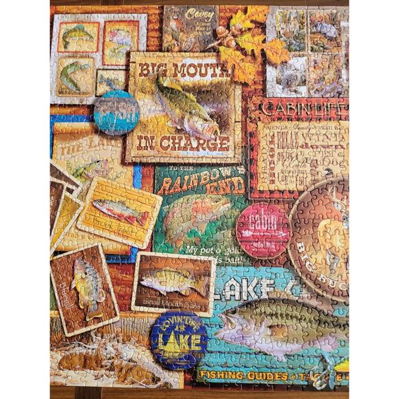 Jigsaw Puzzle 1000 Pcs Rustic Lodge Hunting Fishing Camping Art Collage Complete - Picture 8 of 9